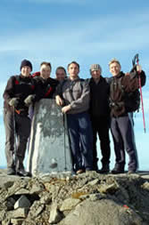 Successful 3 Peaks Challenge team  on Ben Nevis summit - early summer