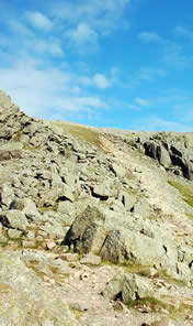 Mickledore col and the short easy path to the summit of Scafell Pike