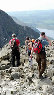 Scafell Pike summit looking towards Scafell and Wastwater