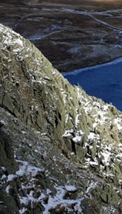 Winter snow on upper Striding Edge