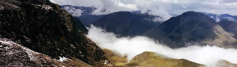 Ascending Scafell Pike by the Corridor Route with Great Gable in background