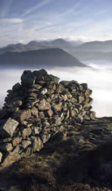 Lake District dry stone wall and ridges in summer