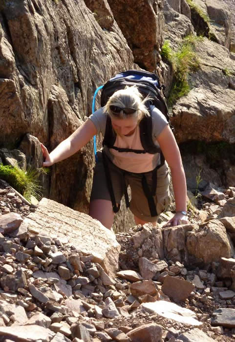 Climbing up Mickledore Col on Scafell Pike