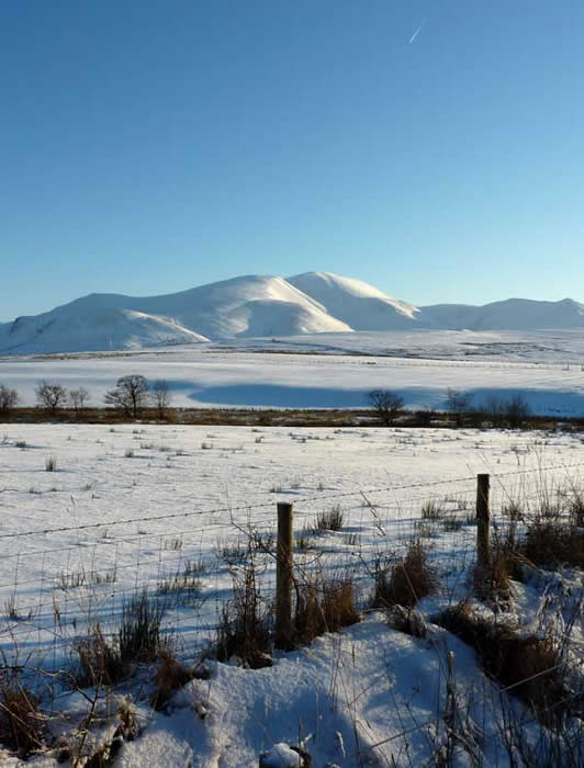 View of the Skiddaw massif in wintertime